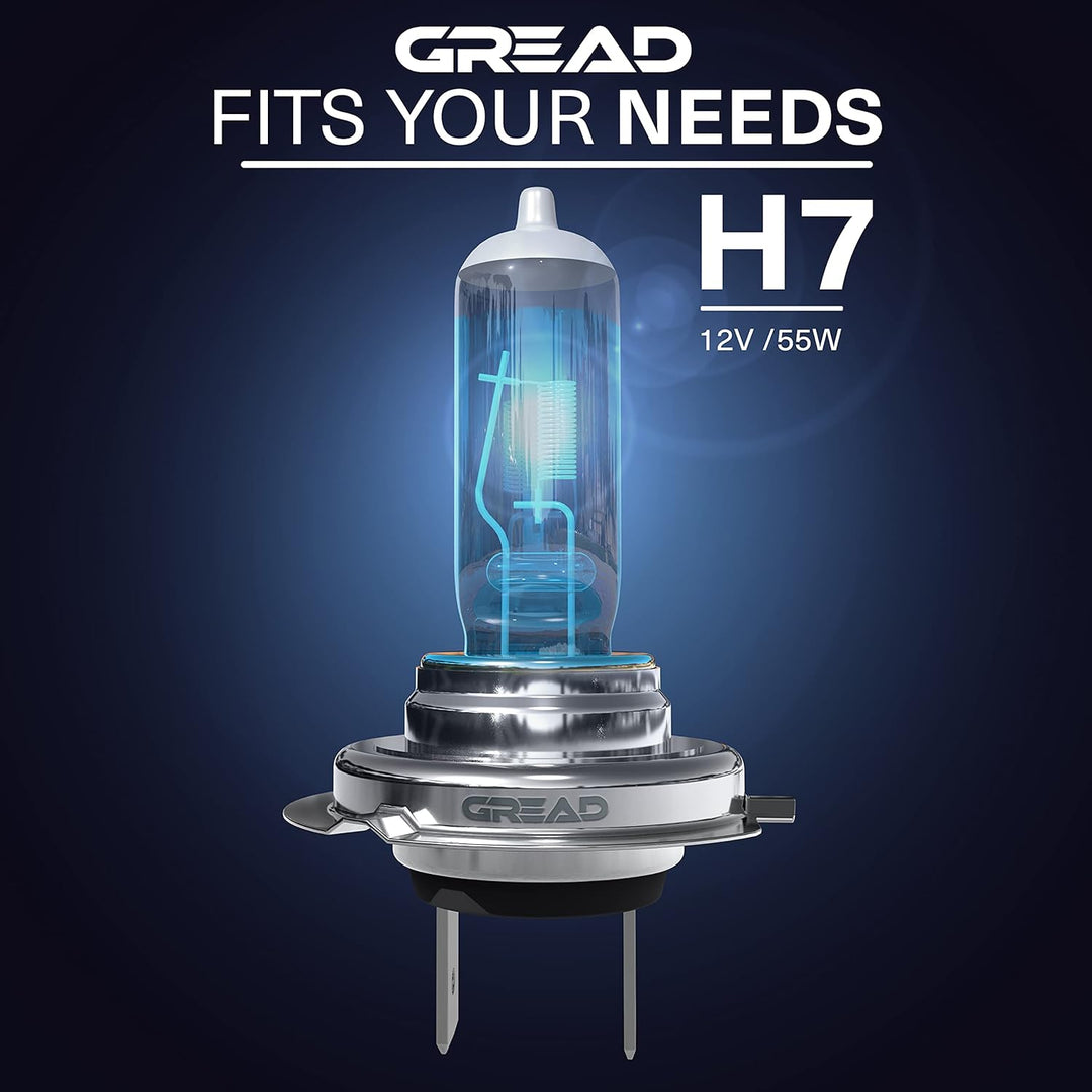 Gread - H7 Lampe Auto H7 12V 55W - super-white - Frontscheinwerfer 8500k E-Prüfzeichen eintragungsfr