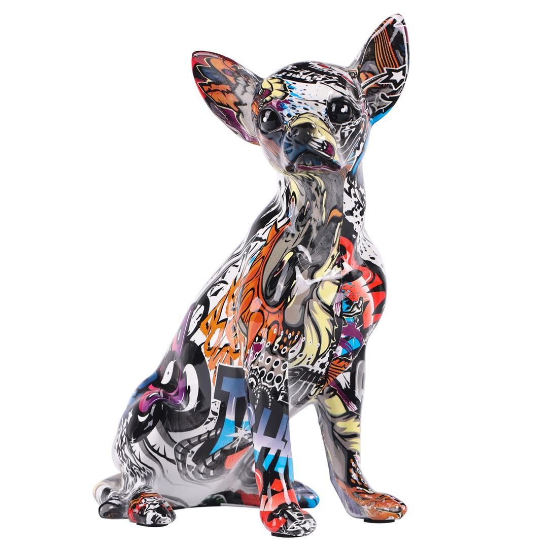orenm Bunte Chihuahua-Statue, Moderne Graffiti-Kunst, Mehrfarbig, Hundefigur, Kunstharz, Heimdekorat