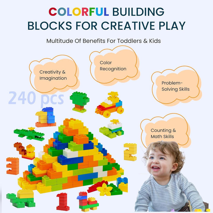 240 Stück Grossen Bausteine Kompatibel mit Lego Duplo Steine und Top-Marken,Classic Grosse Bausteine