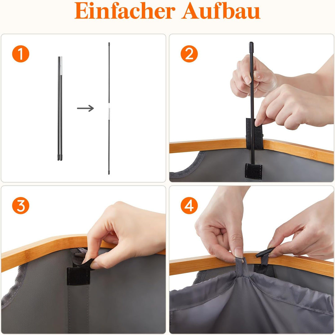 Lifewit 100L Wäschekorb mit Deckel, Wäschekörbe für Wäsche mit Bambus Griffe und Eine Abnehmbare Wäs