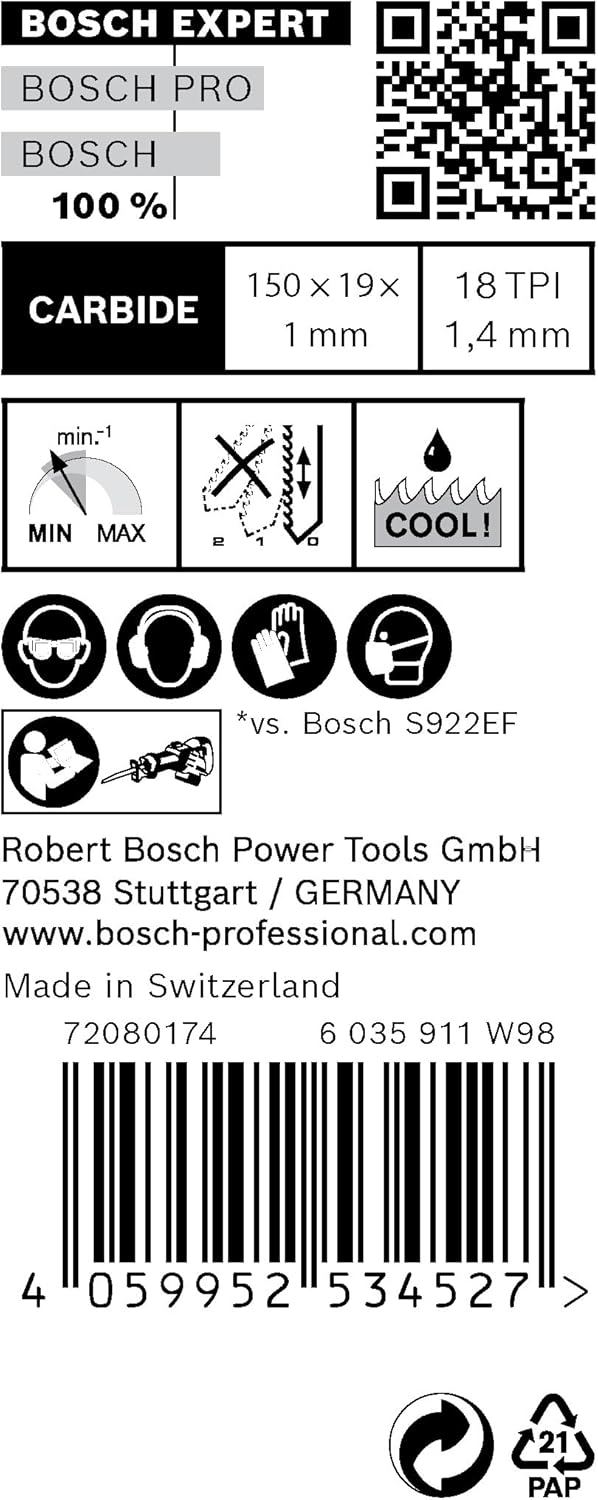 Bosch Professional 10x Expert ‘Thin Tough Metal’ S 922 EHM Säbelsägeblatt (für Edelstahlbleche, Läng