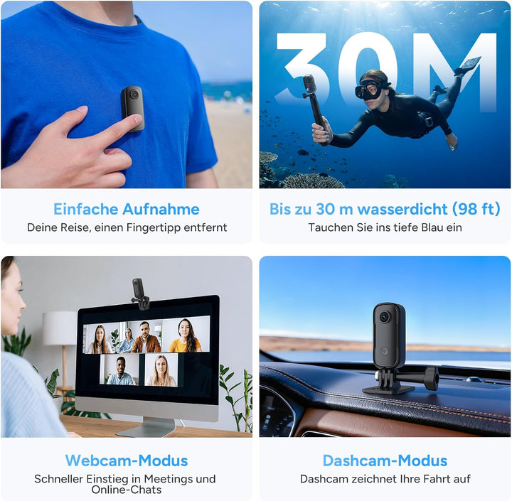 SJCAM C100 Pro 4K Bodycam, Mini Action Cam, 64GB, 148Min, 32g leicht | 120° POV Vlog Kamera, 30m Was