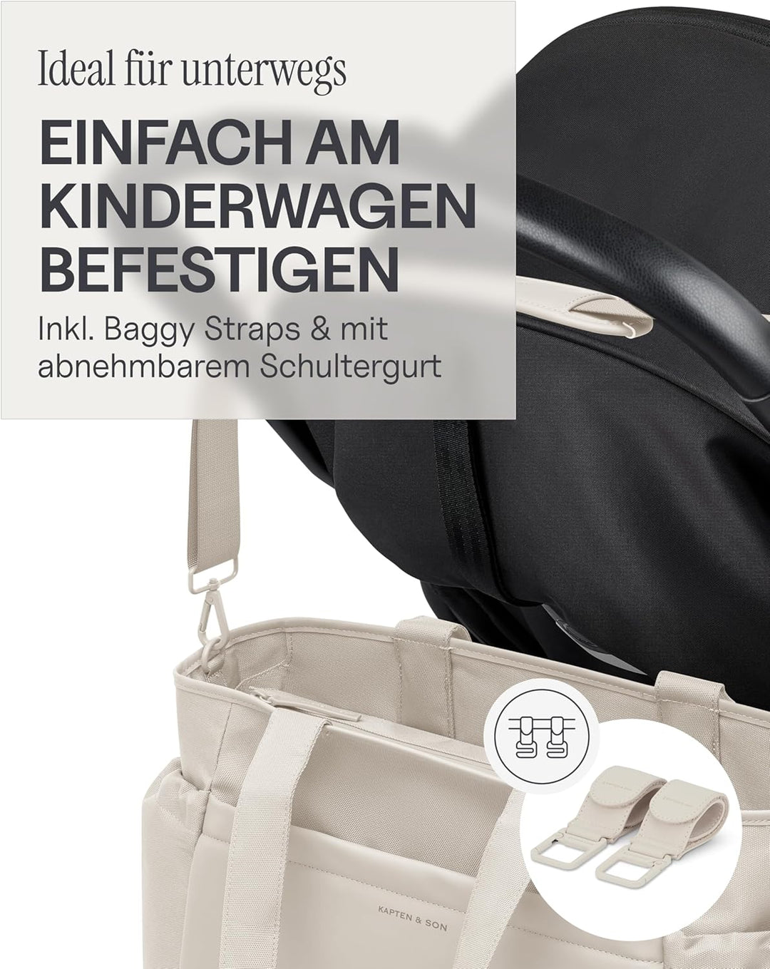 Kapten & Son Shopper Hellvi Diaper Set 25 L | Wickeltasche mit Kinderwagen- und Kofferbefestigung |