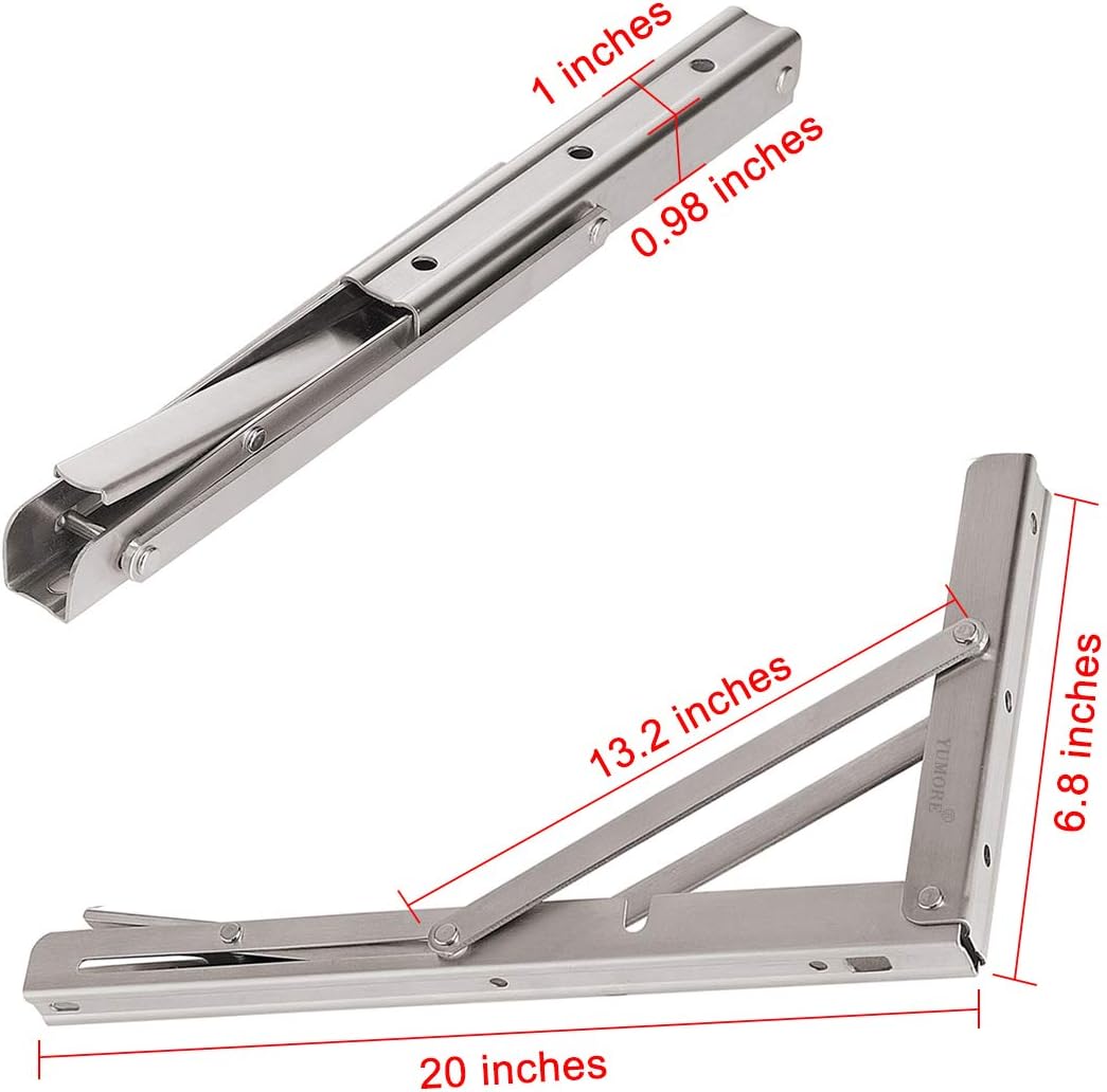 YUMORE Folding Shelf Bracket 20 inch,Heavy Duty Stainless Steel Collapsible Brackets Load 330lb Wall