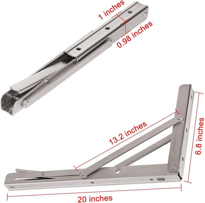 YUMORE Folding Shelf Bracket 20 inch,Heavy Duty Stainless Steel Collapsible Brackets Load 330lb Wall