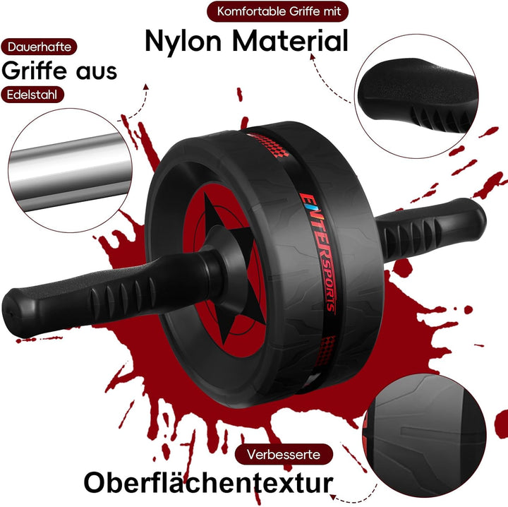 EnterSports Bauchroller, Bauchmuskeltrainer, Bauchmuskelroller mit Zwei Kniematte, Bauchrad Für Bauc