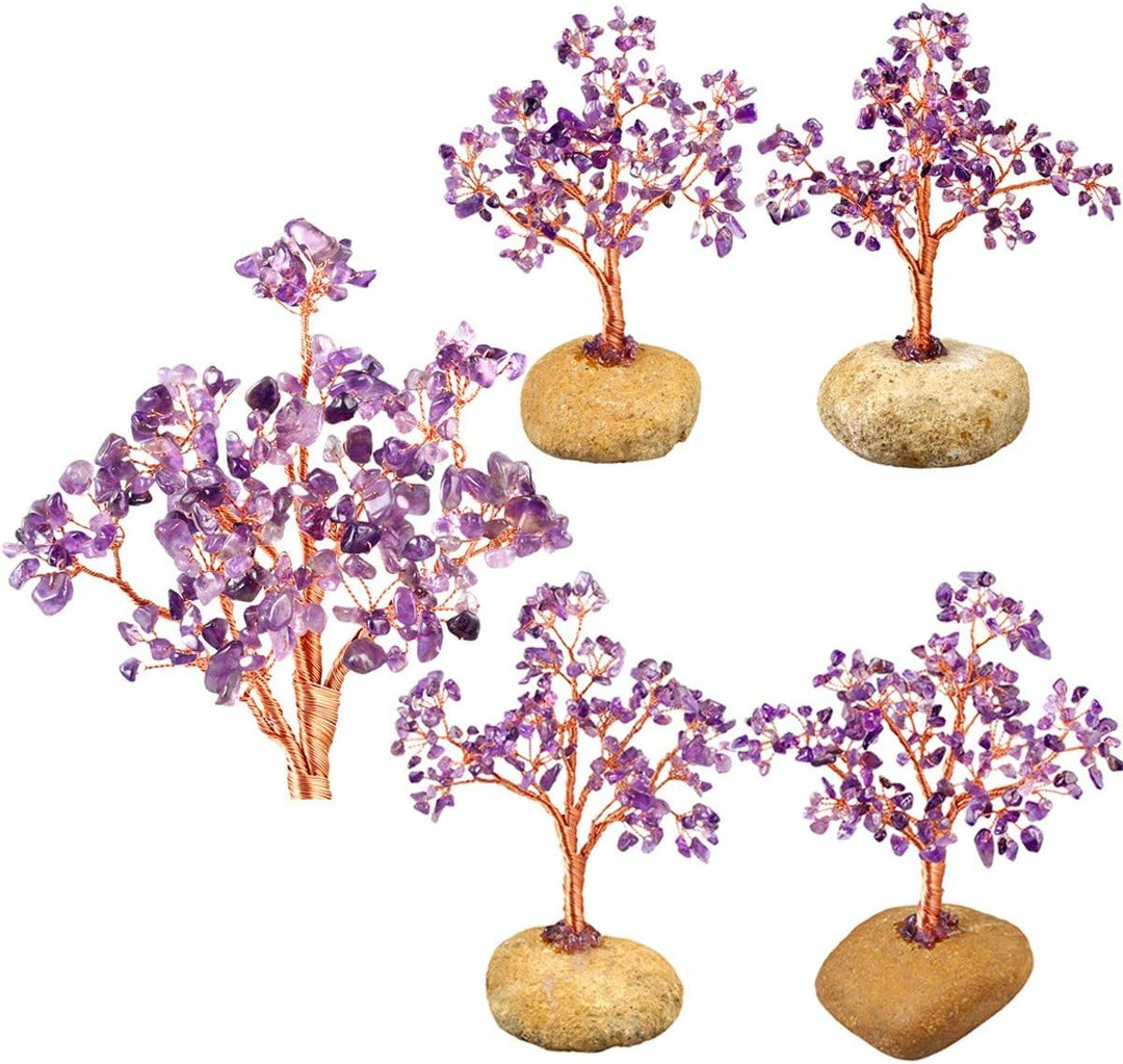 KYEYGWO Geld-Baum eingewickelt auf Steinbasis-Bonsaiskulptur-Figur für gutes Glück Amethyst 15CM-21C