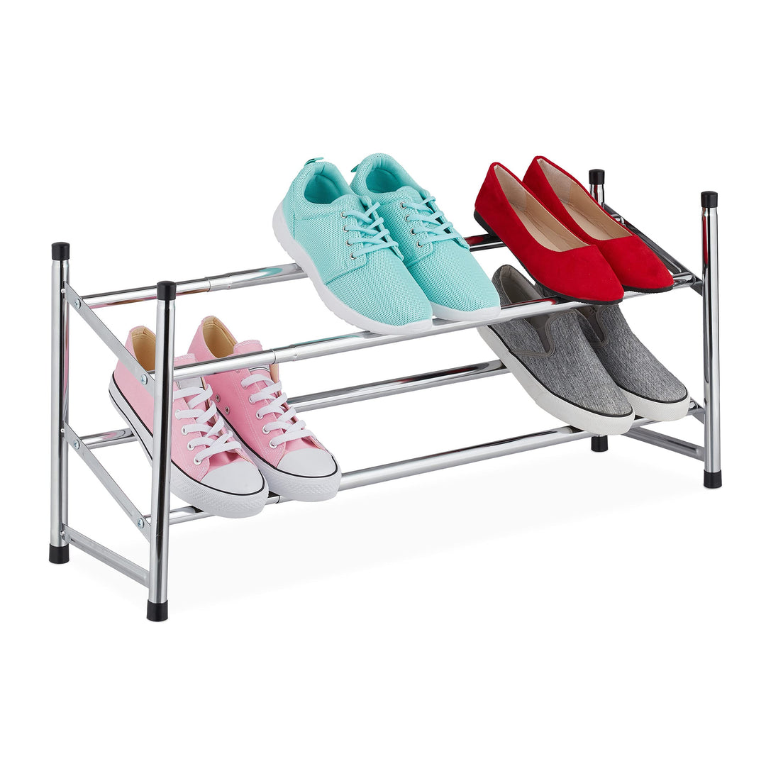 Relaxdays Schuhregal ausziehbar, 2 Ebenen, 10 Paar Schuhe, Metall & Kunststoff, H x B x T: 36 x 63-1