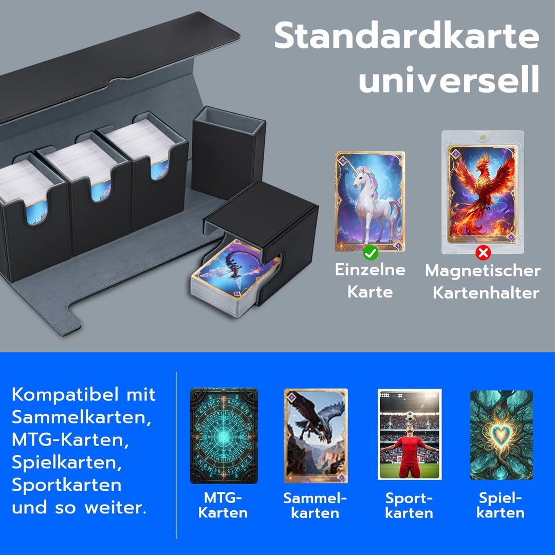 5 in 1 Card Deck Box for MTG, Gathering Kartenbox für 800+ Ungesleevte Karten mit Würfelablage, PU L
