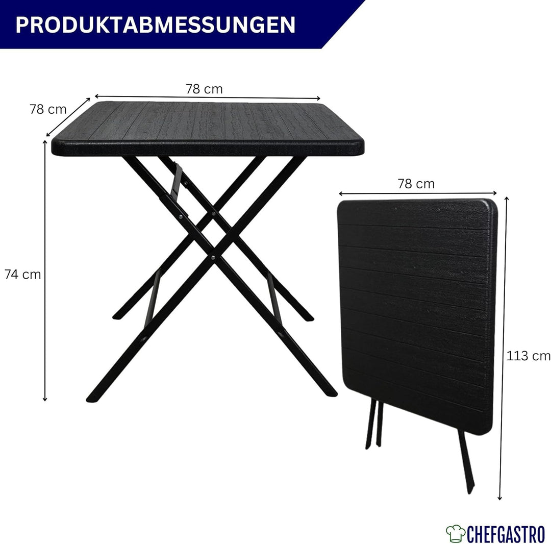 CHEFGASTRO Balkontisch klappbar 78x78cm Gartentisch wetterfest 4 Personen Kunststoff Holz Optik Schw