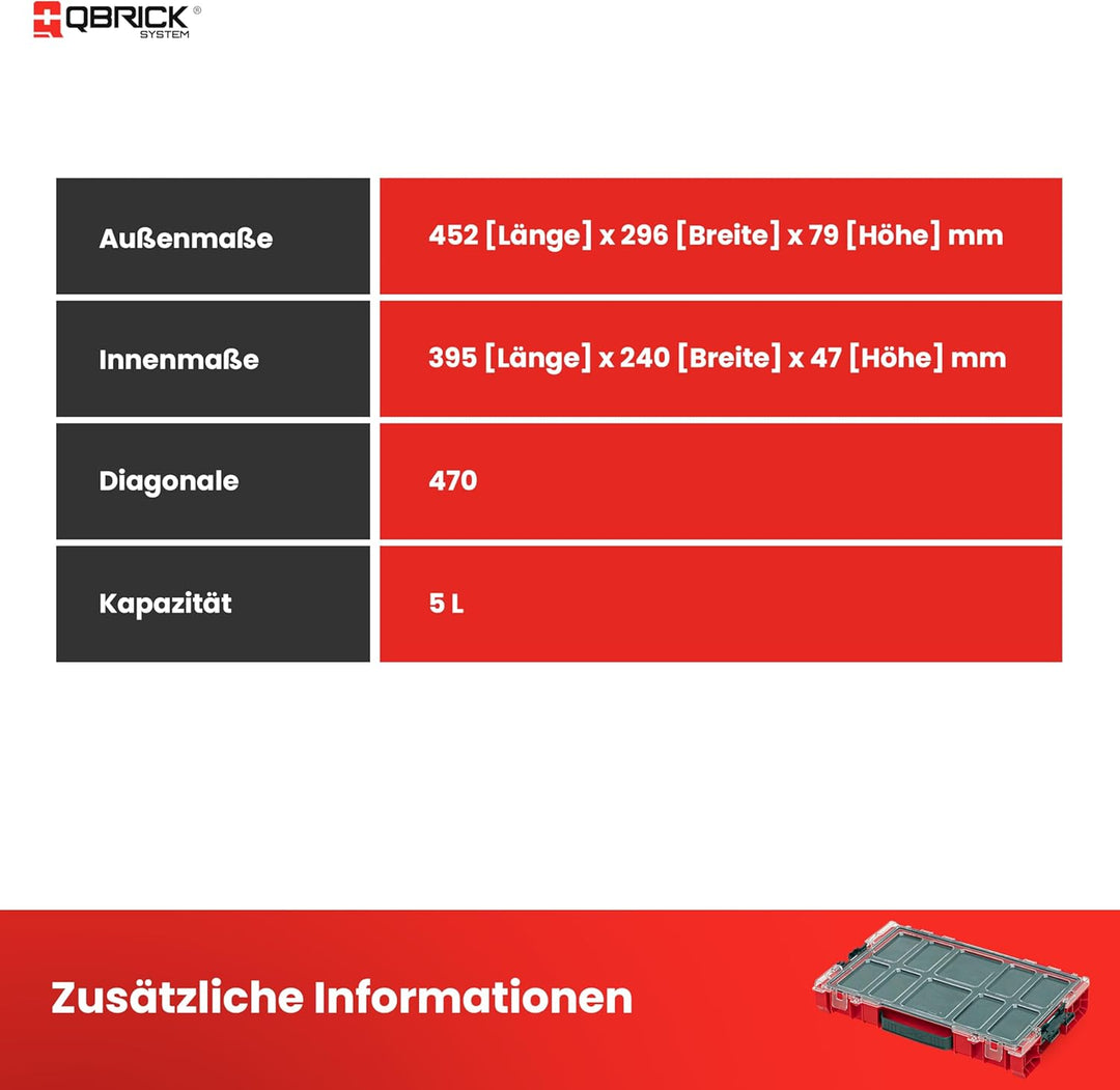 Qbrick System Pro Organizer 100 Mfi Red Ultra HD Sortimentskasten Sortierkasten Schraubenbox Sortier