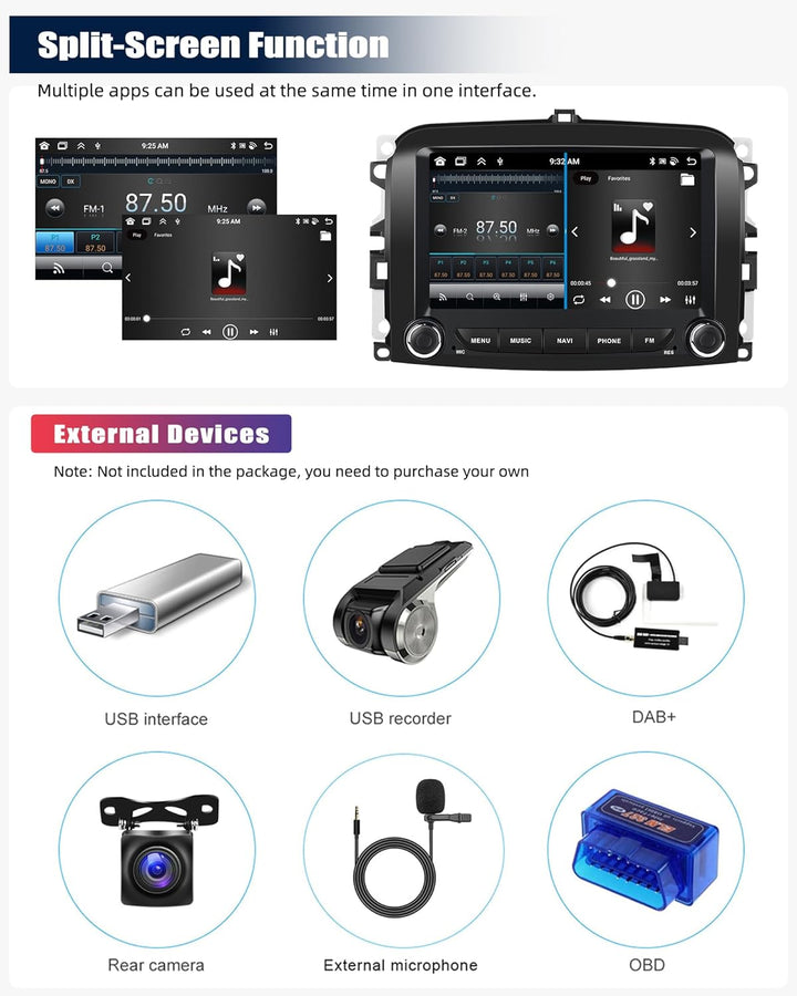 2G+64G CAMECHO Android 13 Autoradio für FIAT 500L 2013-2018 mit Navi Wireless Carplay Android Auto,7