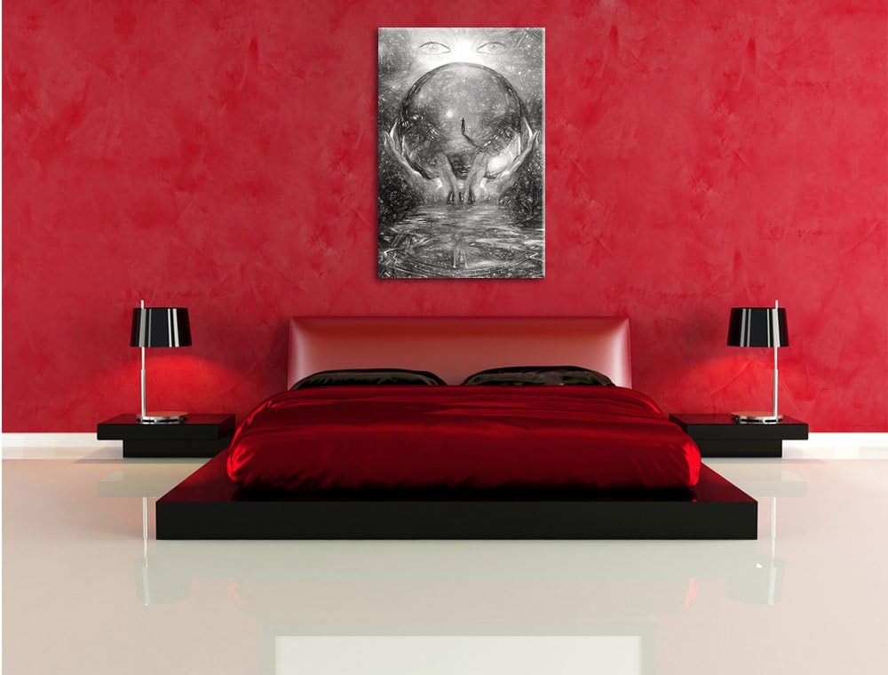 Pixxprint Glaskugel mit Hintergrund/Format: 100x70cm / Leinwandbild fertig bespannt Wandbild Kunstdr