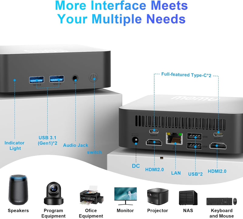 AWOW Mini PC 12th N100 (bis zu 3,4 GHz), 8GB DDR4 256GB M.2 NVME Mini Desktop Computer mit Win 11 Pr