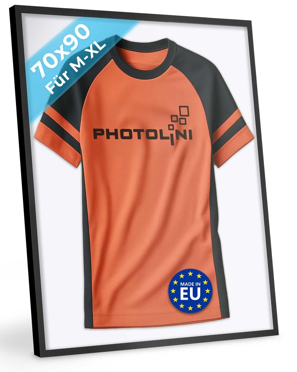 PHOTOLINI Bilderrahmen Trikotrahmen Fussball 70x90, Schwarzer Bilderrahmen für Trikot, Rahmen Trikot