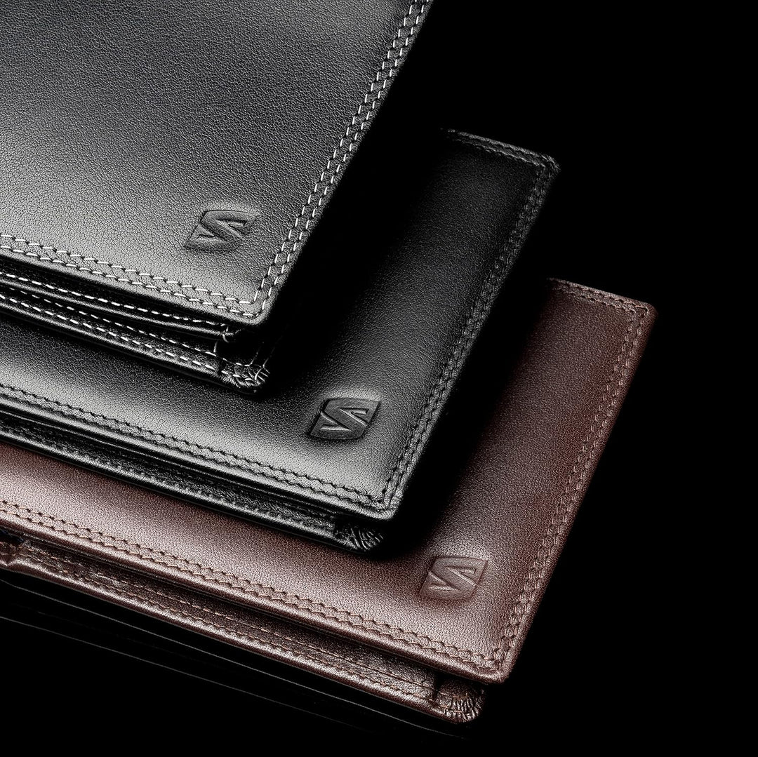 SERASAR | Leder Geldbeutel Männer mit RFID Schutz | Schwarzes Nappaleder | 12 Kartenfächer | Exklusi