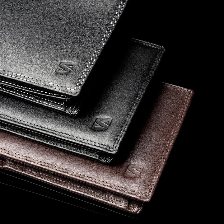 SERASAR | Leder Geldbeutel Männer mit RFID Schutz | Schwarzes Nappaleder | 12 Kartenfächer | Exklusi