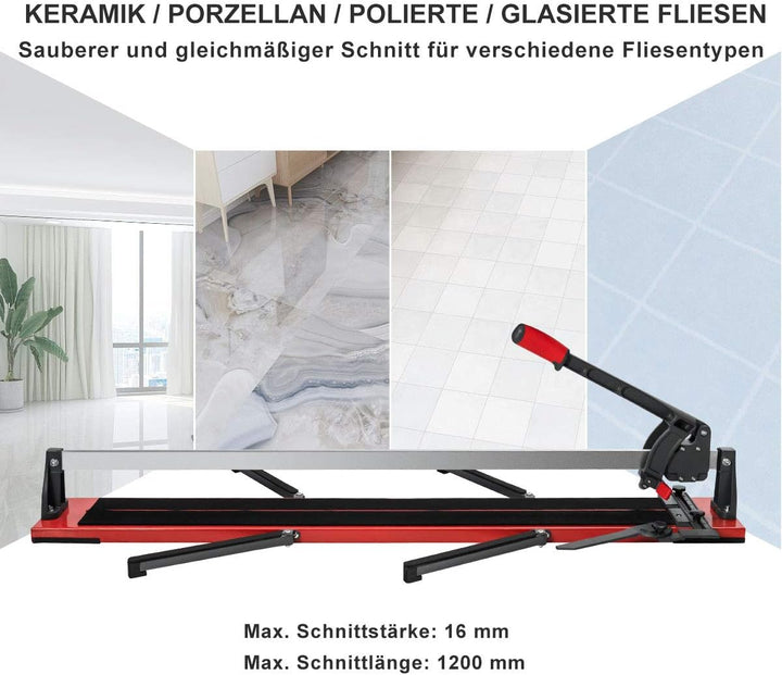 COSTWAY Fliesenschneider manuell, Handfliesenschneider 120cm Schnittlänge / 16mm Schnittdicke/Winkel