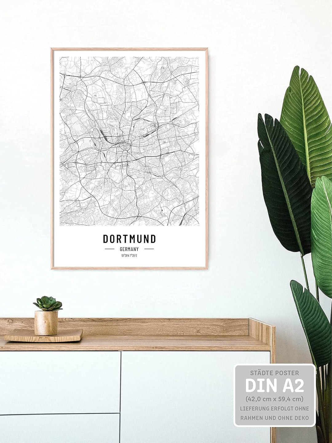 JUNOMI® Dortmund Poster DIN A2 Schwarz Weiss, DIN A2 Wohnzimmer Deko, Modernes Wandbild, Dortmund Bi