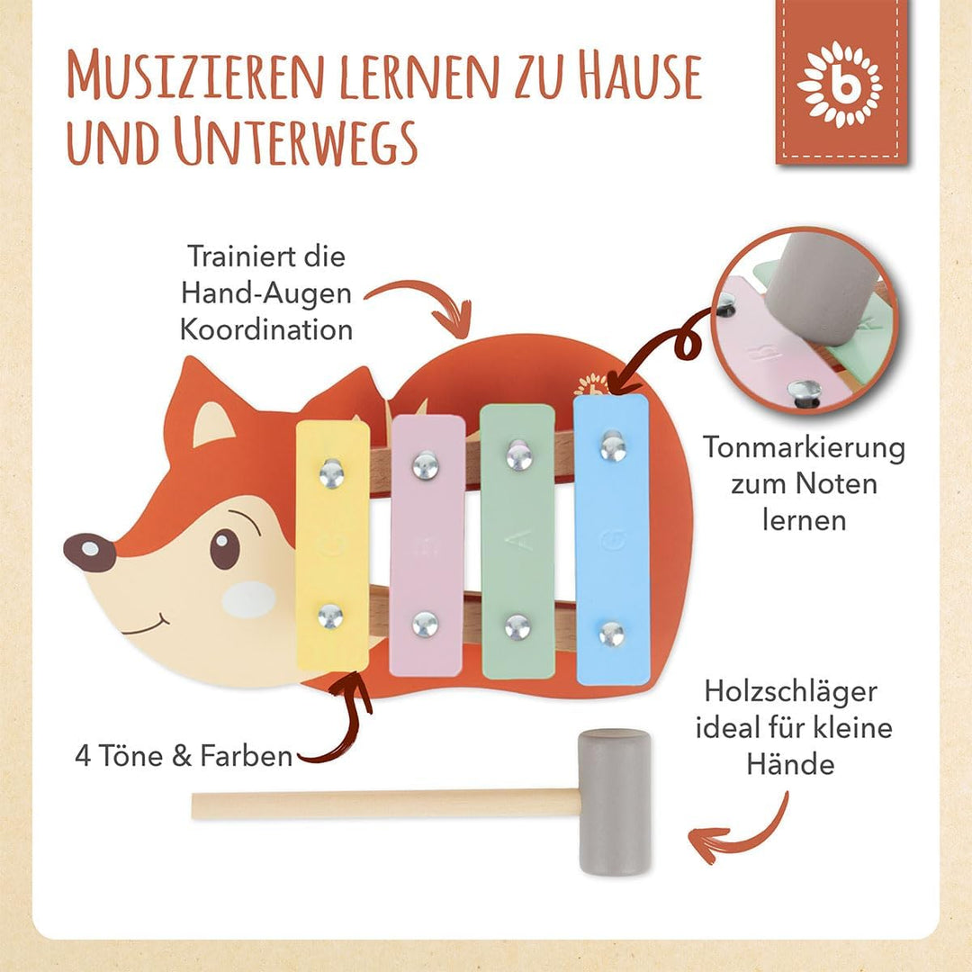 Bieco Mini Xylophon Baby Fuchs Kinder - Baby Spielzeug Fuchs Baby Xylophon - Glockenspiel für Kinder