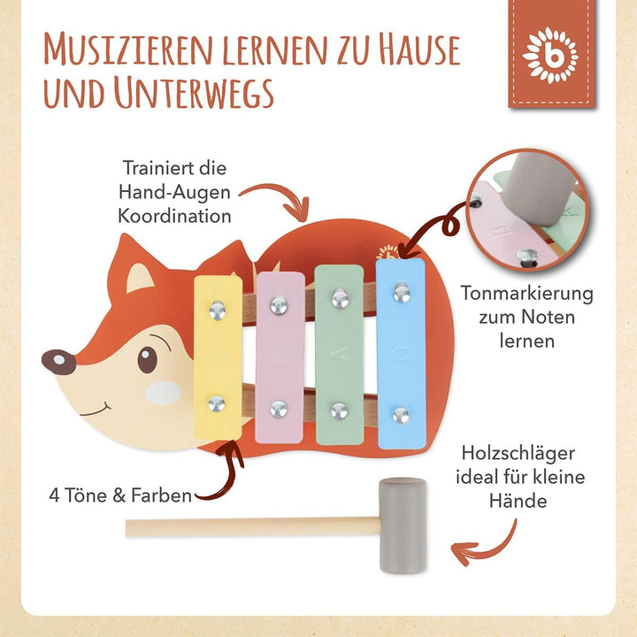 Bieco Mini Xylophon Baby Fuchs Kinder - Baby Spielzeug Fuchs Baby Xylophon - Glockenspiel für Kinder