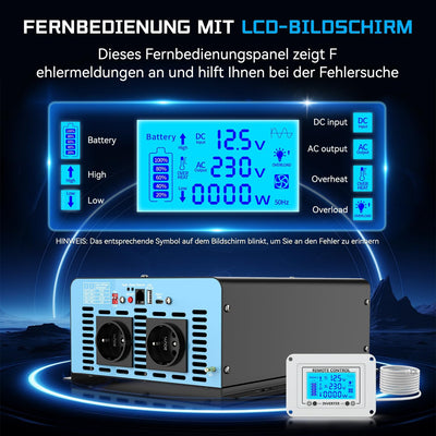 OLTEANP 2500W Spannungswandler 12v auf 230v Reiner Sinus Wechselrichter -Power Inverter Konverter mi