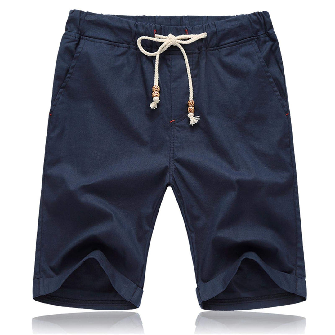 JustSun Kurze Hosen Herren Leinen Shorts Leicht Atmungsaktiv mit Tunnelzug XL Blau, XL Blau