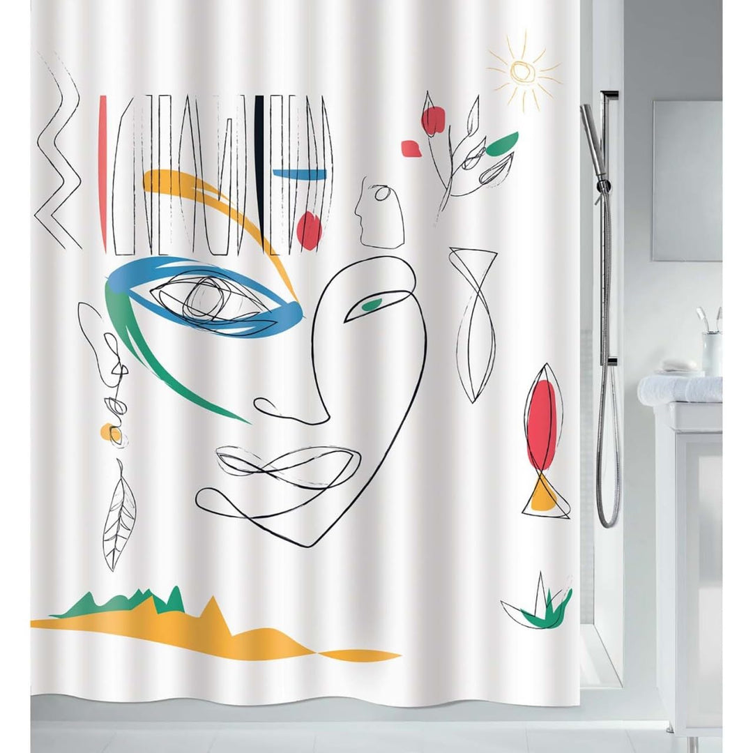 Spirella Anti-Schimmel Duschvorhang - Anti-Bakteriell, waschbar, wasserdicht - Polyester, „Faces“ 18