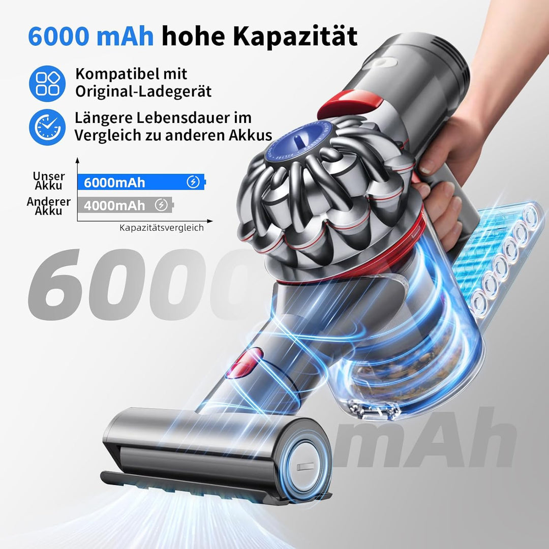 6.0Ah Akku Ersatzakku für Dyson V7: Li-ION Batterie kompatibel mit V7 Absolute Mattress Allergy Trig