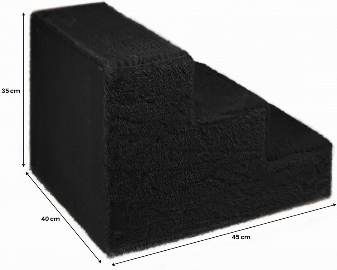 Mg Design Hundetreppe 3 Stufen in Schwarz – Stabiler Holzrahmen, gelenkschonend, leicht &amp; mobil, für