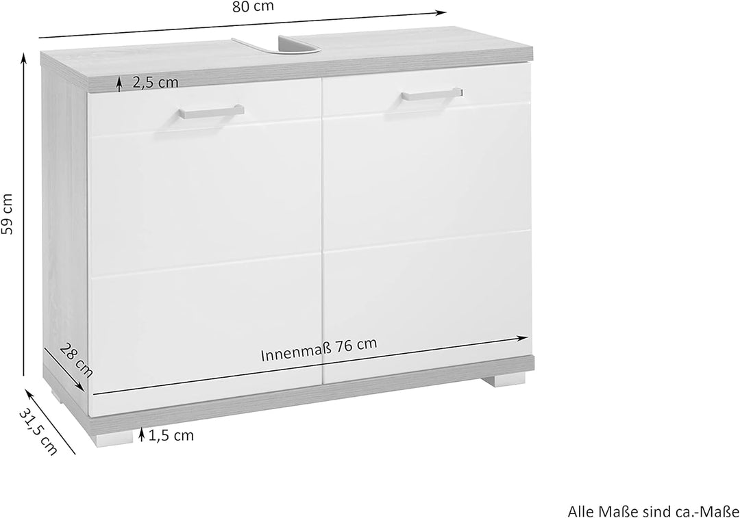 byLIVING Nebraska Waschbeckenunterschrank/Anthrazit matt, Hochglanz weiss lackiert / 2-türig, Holzwe