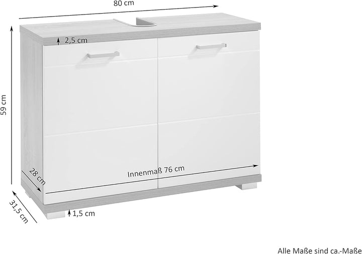 byLIVING Nebraska Waschbeckenunterschrank/Anthrazit matt, Hochglanz weiss lackiert / 2-türig, Holzwe