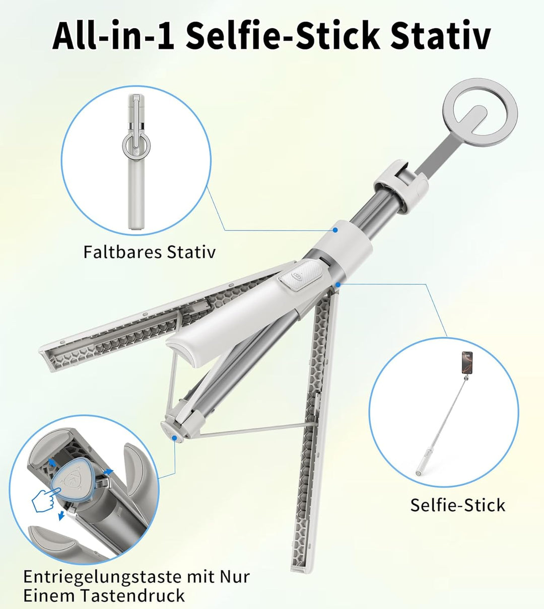 TONEOF 173cm Magnetisches Selfie Stick Stativ,Stark Magnetischer Aluminium Handyhalter, 360° Drehbar