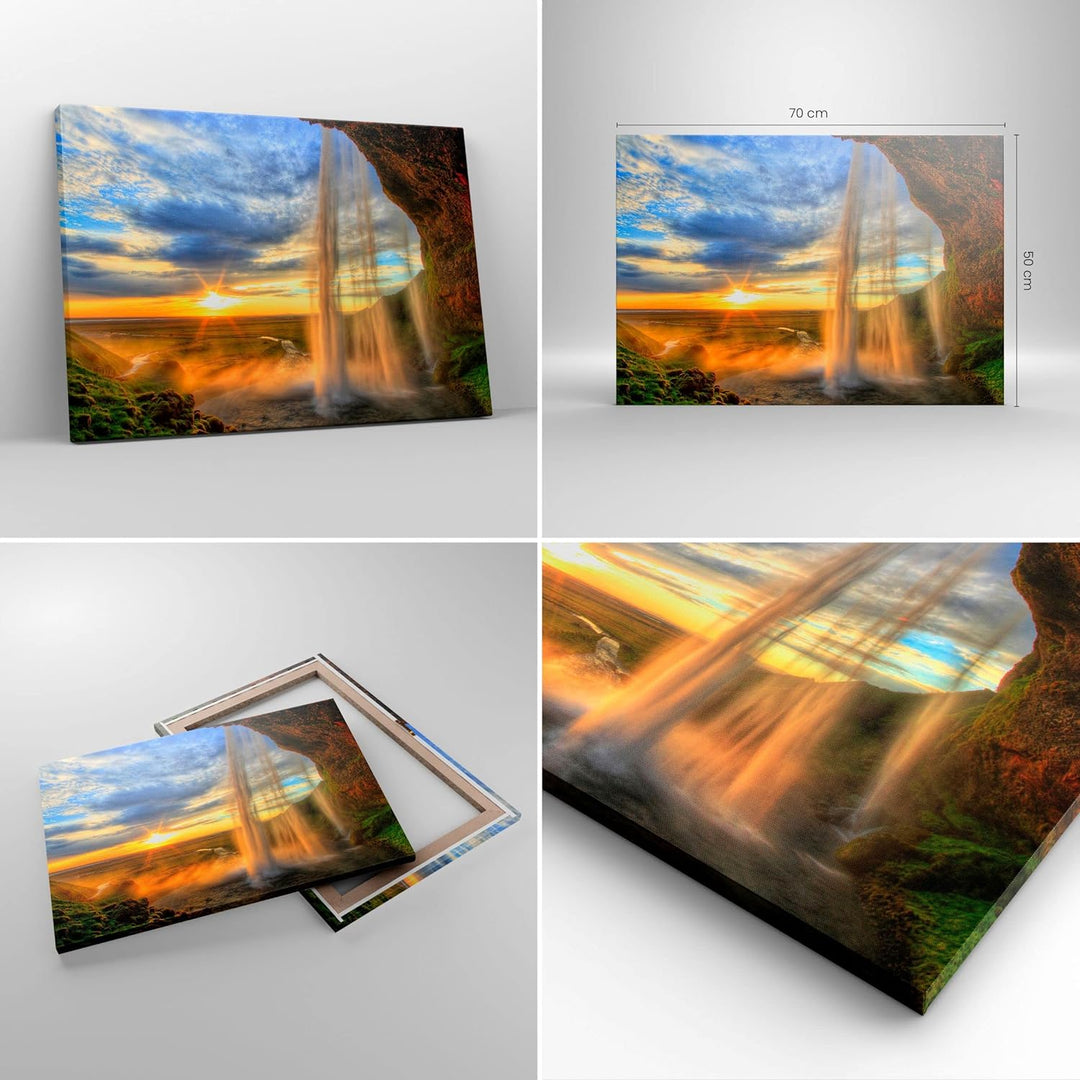 Bilder auf Leinwand Wasserfall Natur Park Sonne Leinwandbild 70x50cm Wandbilder Dekoration Wohnzimme