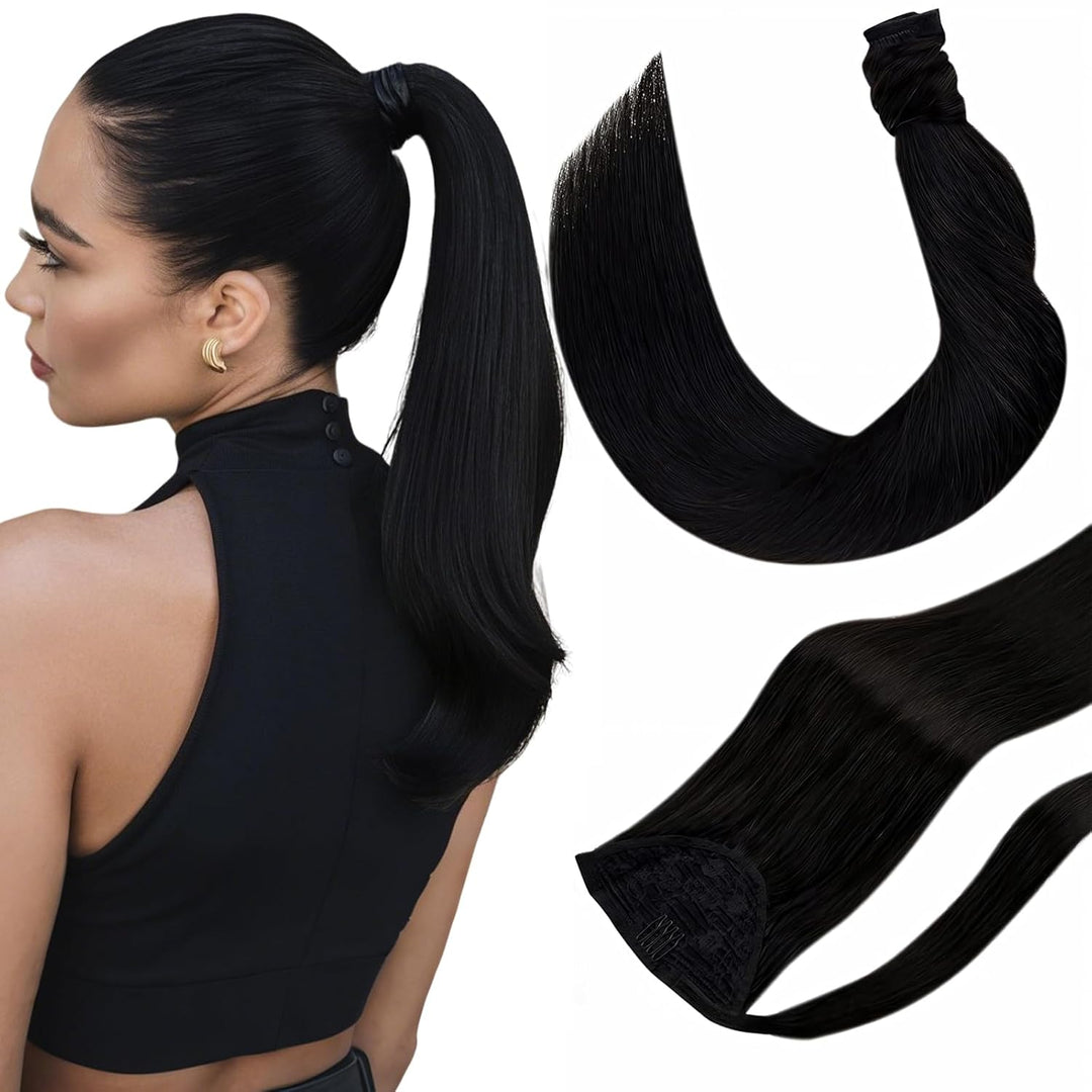 Hetto Extensions Zopf Echthaar Schwarz Haarverlängerung Zopf Remy Ponytail Extensions Echthaar Natür