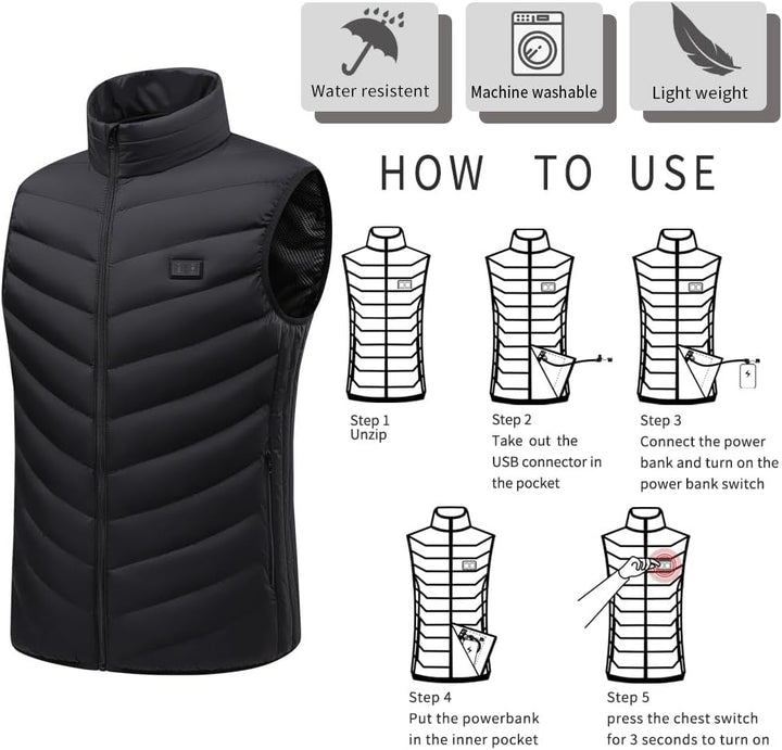 Monave Beheizbare Weste Damen Herren Beheizbare Jacke Heizweste Wärmeweste mit 3 Modi für Motorrad C