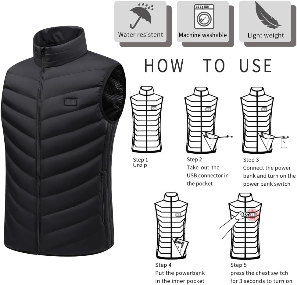 Monave Beheizbare Weste Damen Heizweste 9 Kohlefaser Heizkissen mit 3 Modi Beheizbare Jacke für Moto