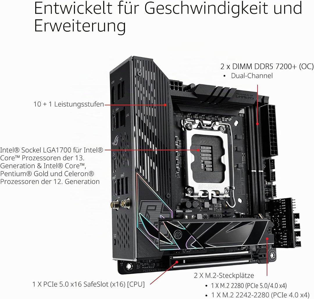 ASUS ROG Strix Z790-I Gaming WIFI Mainboard Sockel Intel LGA1700 (mini-ITX, DDR5 Speicher, 2x M.2, P