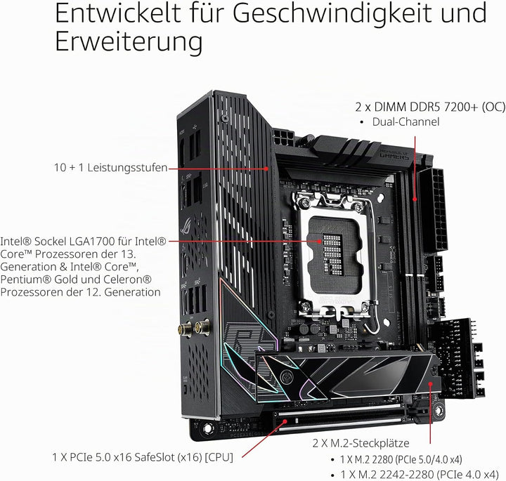ASUS ROG Strix Z790-I Gaming WIFI Mainboard Sockel Intel LGA1700 (mini-ITX, DDR5 Speicher, 2x M.2, P