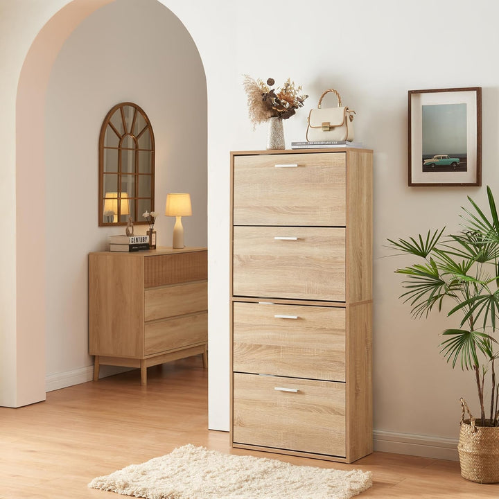 [en.casa] Schuhschrank Sykkylven Schuhkipper mit 4 Klappen Schuhkommode für 16 Paar Schuhe 134 x 60
