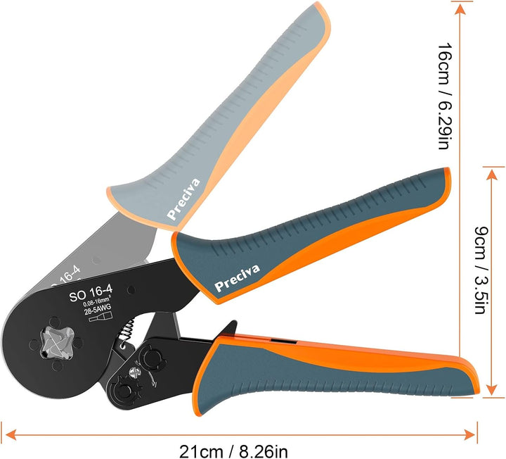 Crimpzangen 0.08-16mm², Preciva Aderendhülsenzange Vierkant Crimpzange Presszange für Isolierte Unis