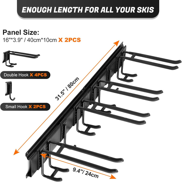 Odoland Skiaufbewahrung Skihalter für 2-6 Paare Ski Snowboard Rack Wandhalterung, Haus und Garage Sk