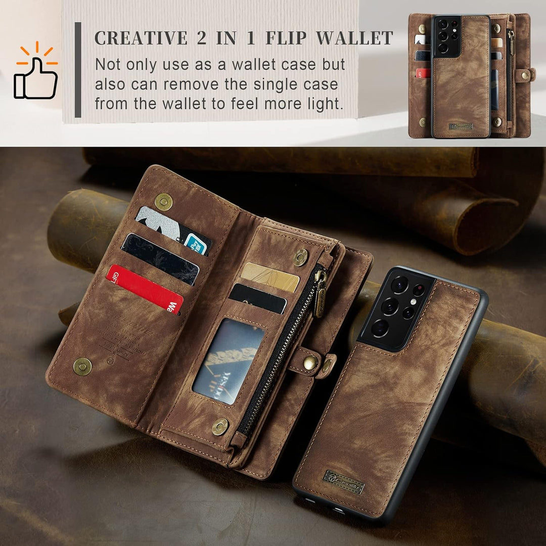 UFinetech 2-in-1 Samsung Galaxy S21 Ultra Hülle Tasche TPU Leder Handy Flip Magnetische mit Ständer