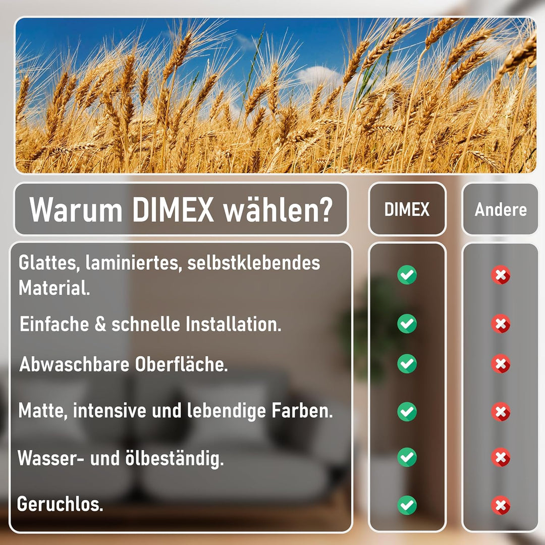 DIMEX Küchenrückwand Folie selbstklebend WEIZENFELD | Klebefolie - Dekofolie - Spritzschutz für Küch