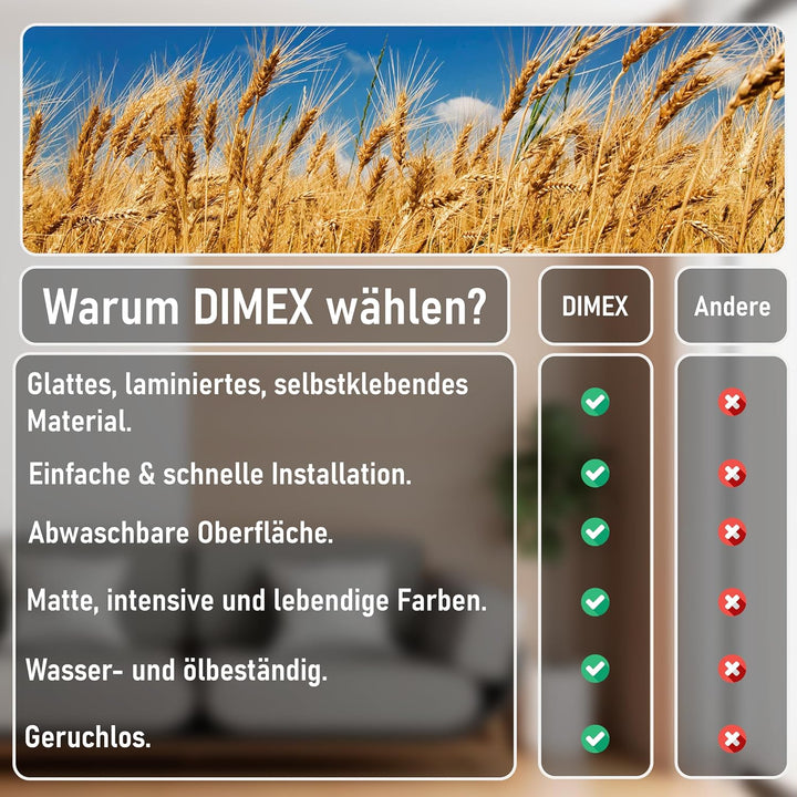 DIMEX Küchenrückwand Folie selbstklebend WEIZENFELD | Klebefolie - Dekofolie - Spritzschutz für Küch