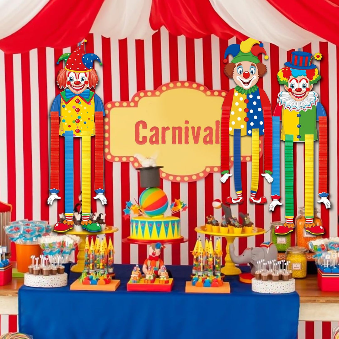 3pcs Clown Deko Karneval,Clown Banner Karneval,Clown Deko Hängend,Clown Luftschlangen Karneval Girla