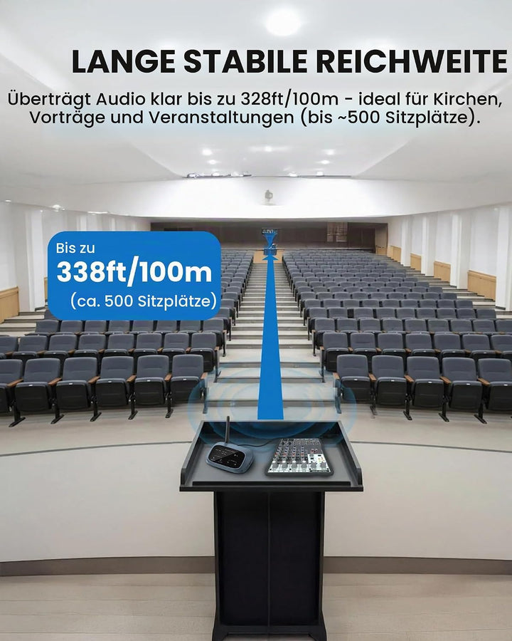 Avantree Audiplex M3 – Mehrkanal-Audio-System mit Kopfhörern für Kirchenübersetzung &amp; Seminare, 30 m