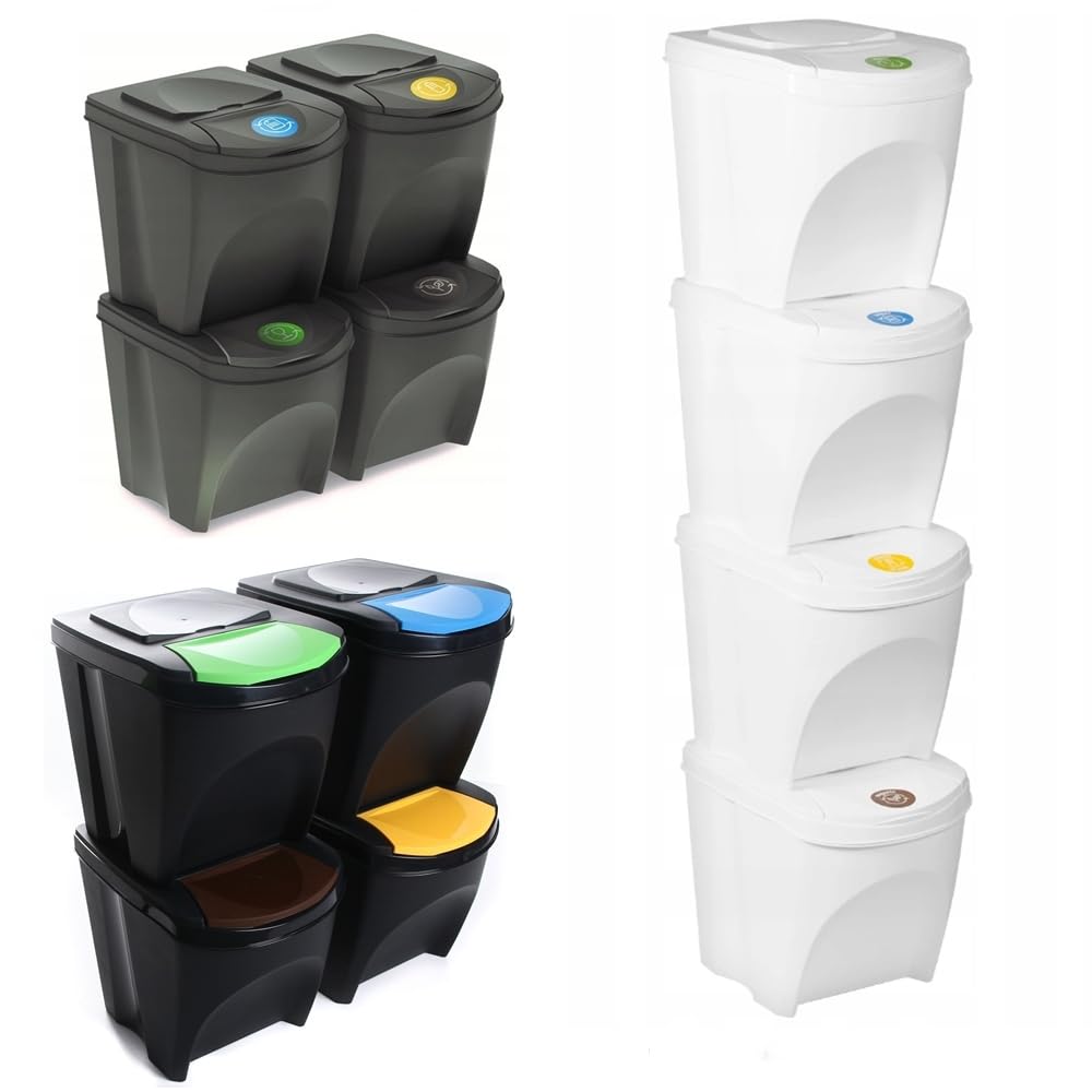 BirnePower Mülleimer Müllbehälter Abfalleimer 100L Set 4 x 25L Mülltrennsystem Behälter Sorti Box mi