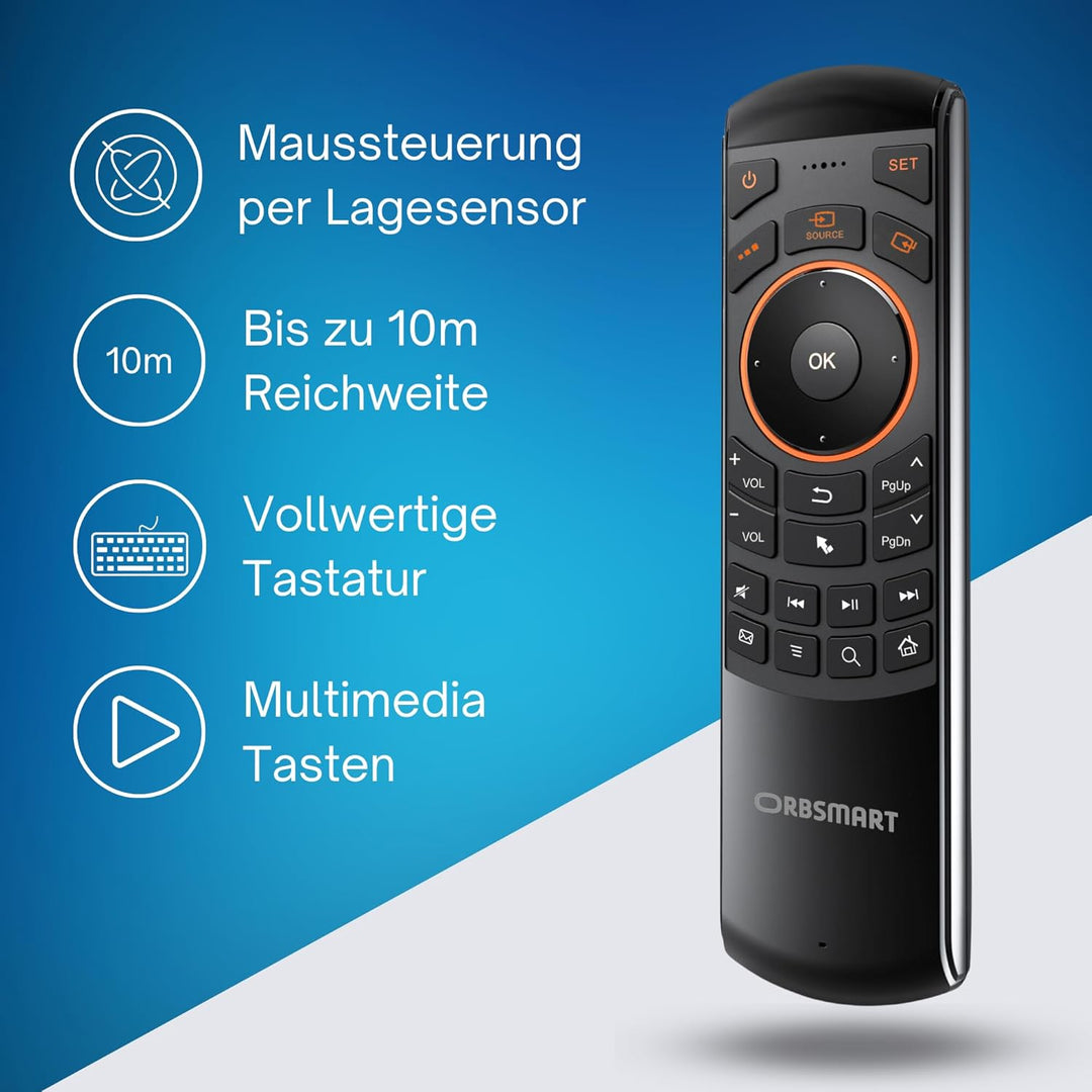 Orbsmart AM-1 kabellose Airmouse mit Deutscher Tastatur/Gyro-Funktion/Infrarot Learning-Funktion - i