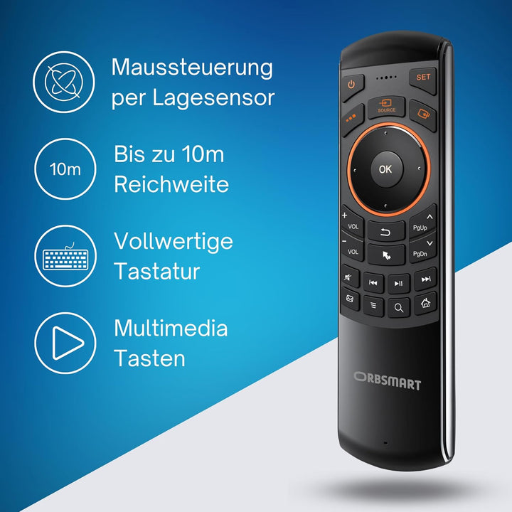 Orbsmart AM-1 kabellose Airmouse mit Deutscher Tastatur/Gyro-Funktion/Infrarot Learning-Funktion - i